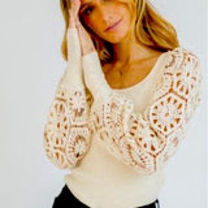 That’s Great Top - Ribbed Knit Top with Crochet Sleeves